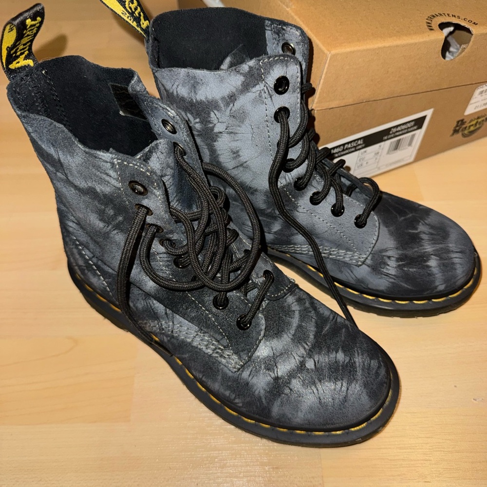 Dr. Martens 1460 Pascal Black and Grey Tie Dye Printed Suede Boots